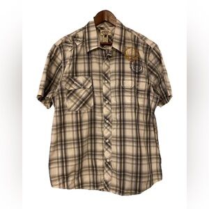 AMERICAN RAG Mens XL Plaid Snap Button Collard Embroidered Shirt